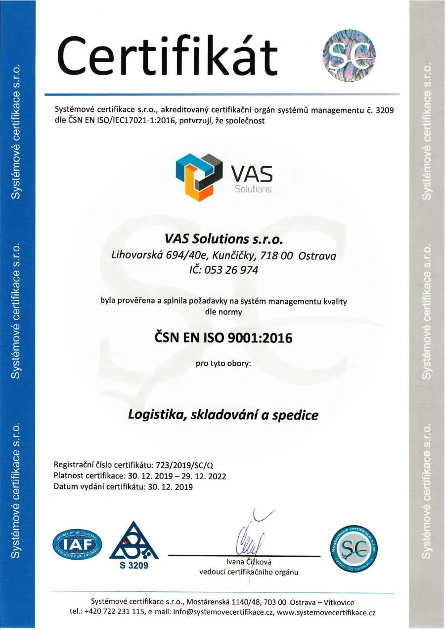 Certyfikat ISO 9001 CZ